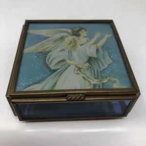 Angel Trinket Box  Thomas Cathey Blue Glass